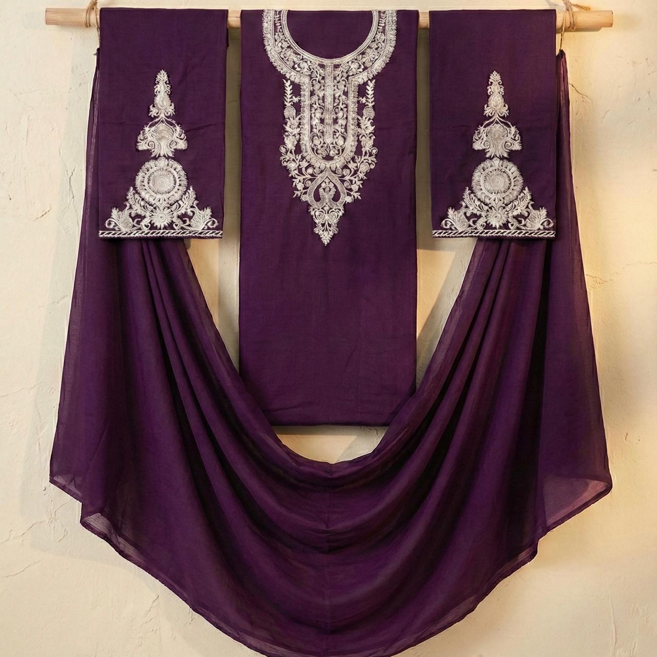 cambri c3 pc purple Cambric Embroidered 3PC Purple - Image 1