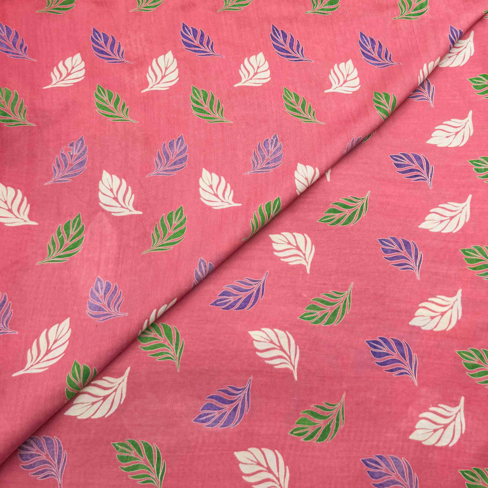 viscose-discharge-d07-leaf-salmon-pink Viscose Discharge Print D26D07 - Salmon Pink Leaf - Image 1