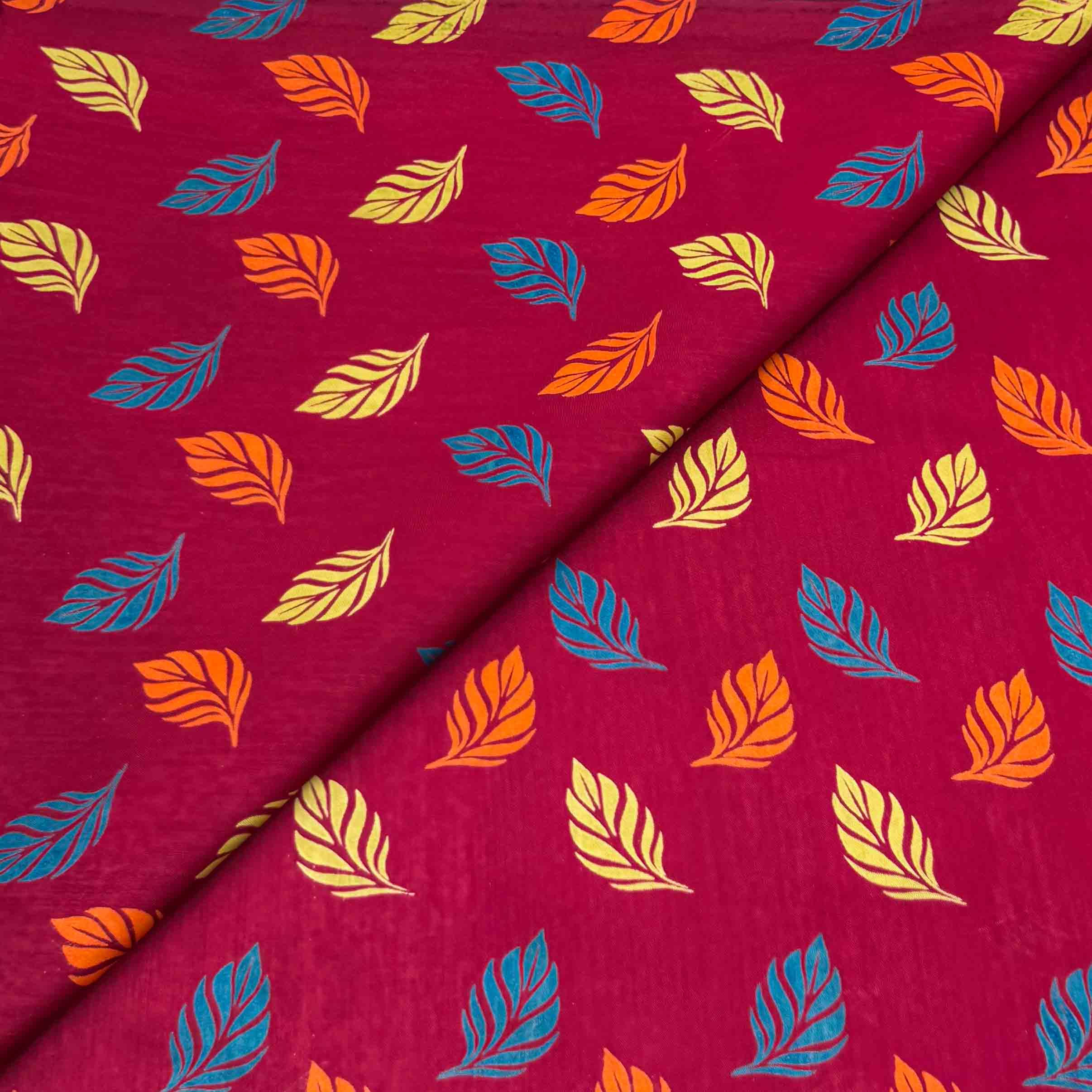 viscose-discharge-d08-leaf-crimson Viscose Discharge Print D26D08 - Crimson Leaf - Image 1