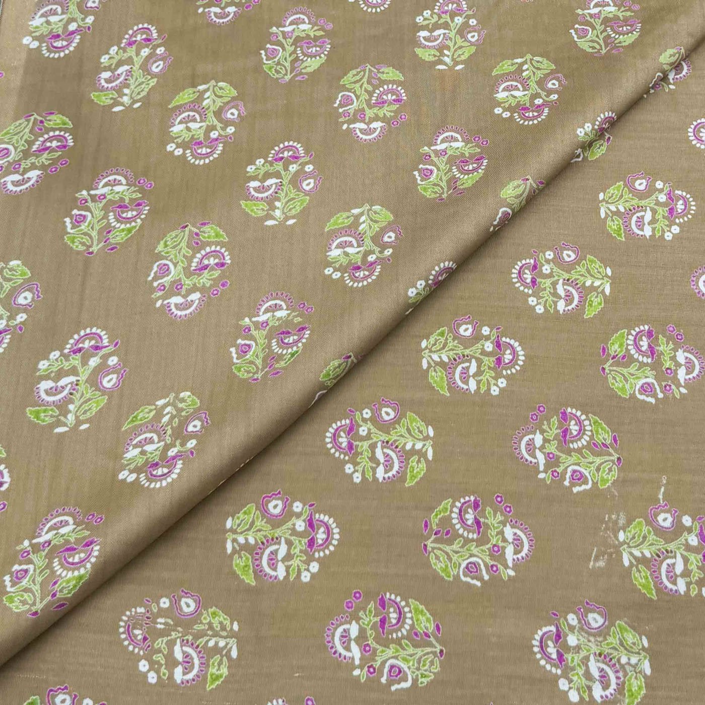 viscose-discharge-d11-paisley-khaki Viscose Discharge Print D26D11 - Khaki Paisley - Image 1