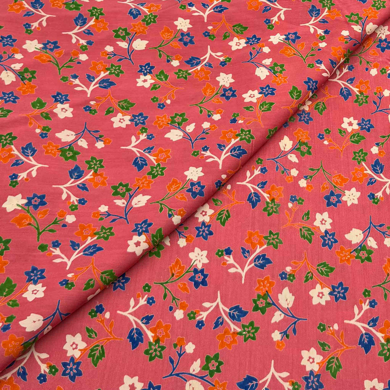 viscose-discharge-d13-ditsy-floral-coral Viscose Discharge Print D26D13 - Coral Ditsy Floral - Image 1