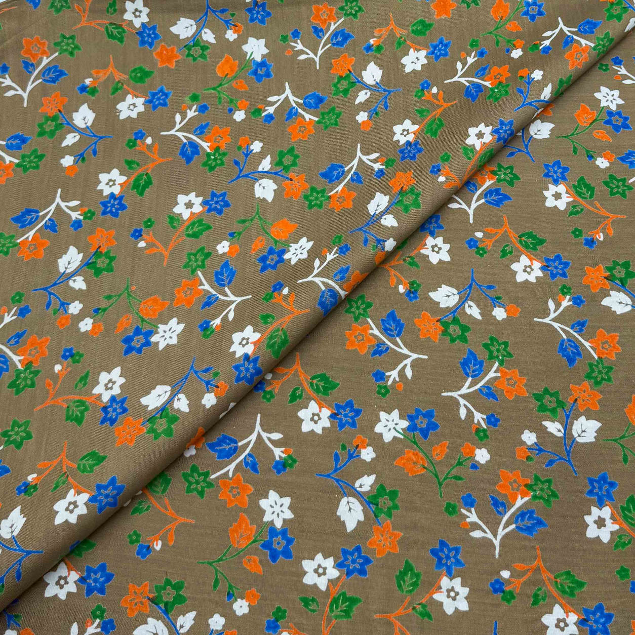 viscose-discharge-d19-floral-vine-olive Viscose Discharge Print D26D19 - Olive Floral Vine - Image 1