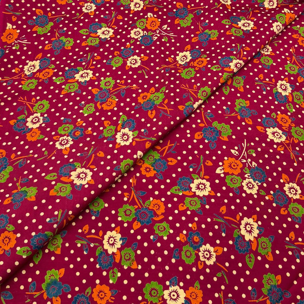 viscose-discharge-d21-floral-polka-cherry-red Viscose Discharge Print D26D21 - Cherry Red Floral Polka - Image 1