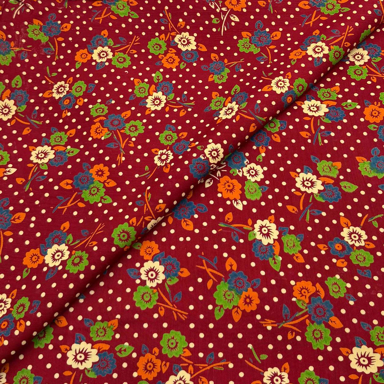 viscose-discharge-d25-floral-polka-maroon Viscose Discharge Print D26D25 - Maroon Floral Polka - Image 1