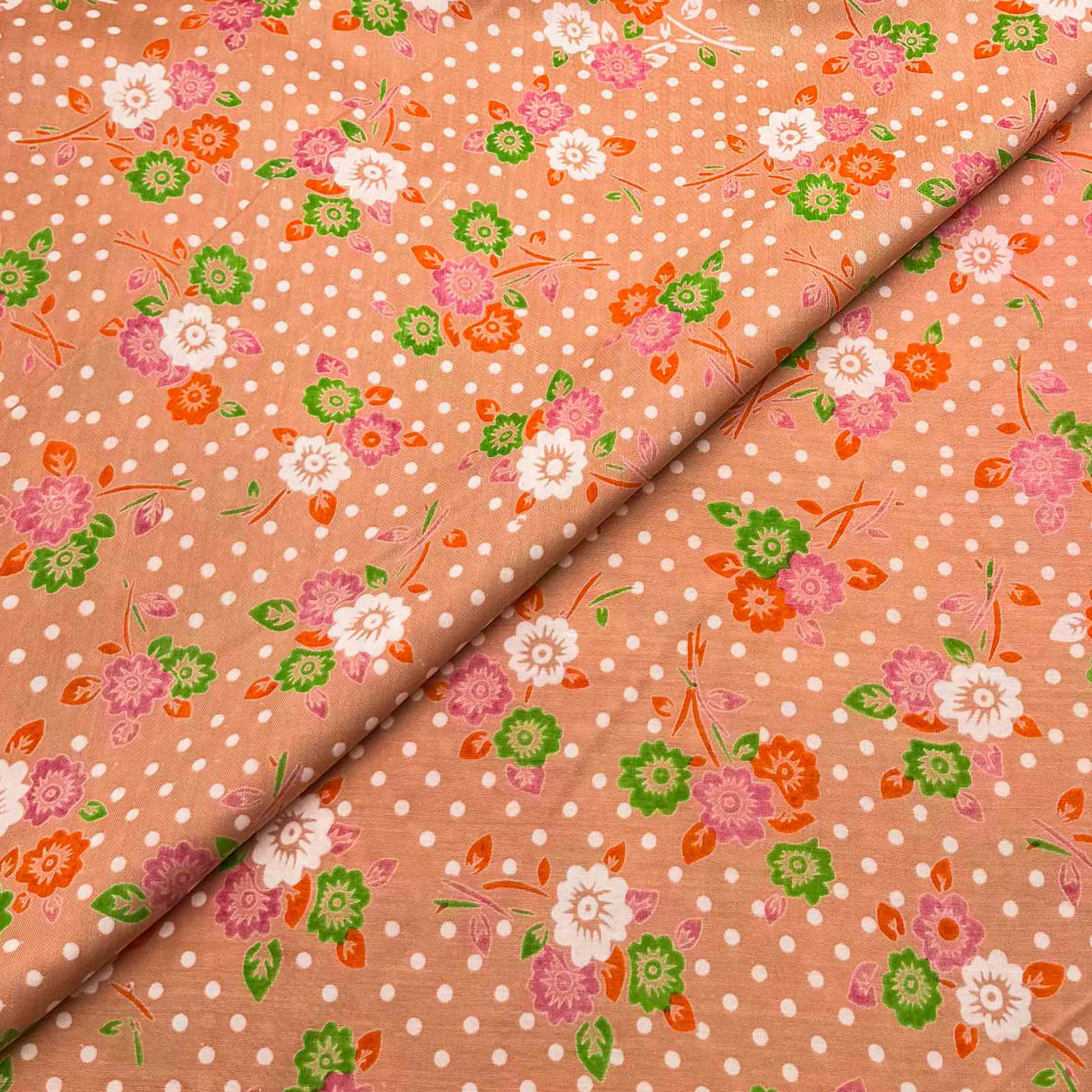 viscose-discharge-d26-floral-polka-peach Viscose Discharge Print D26D26 - Peach Floral Polka - Image 1