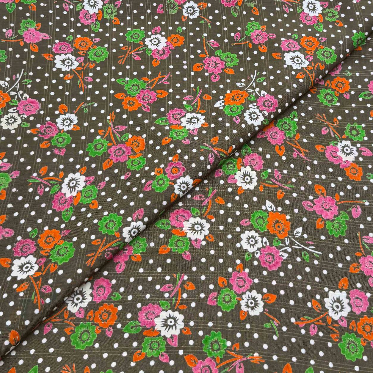 viscose-discharge-d27-floral-polka-charcoal Viscose Discharge Print D26D27 - Charcoal Floral Polka - Image 1