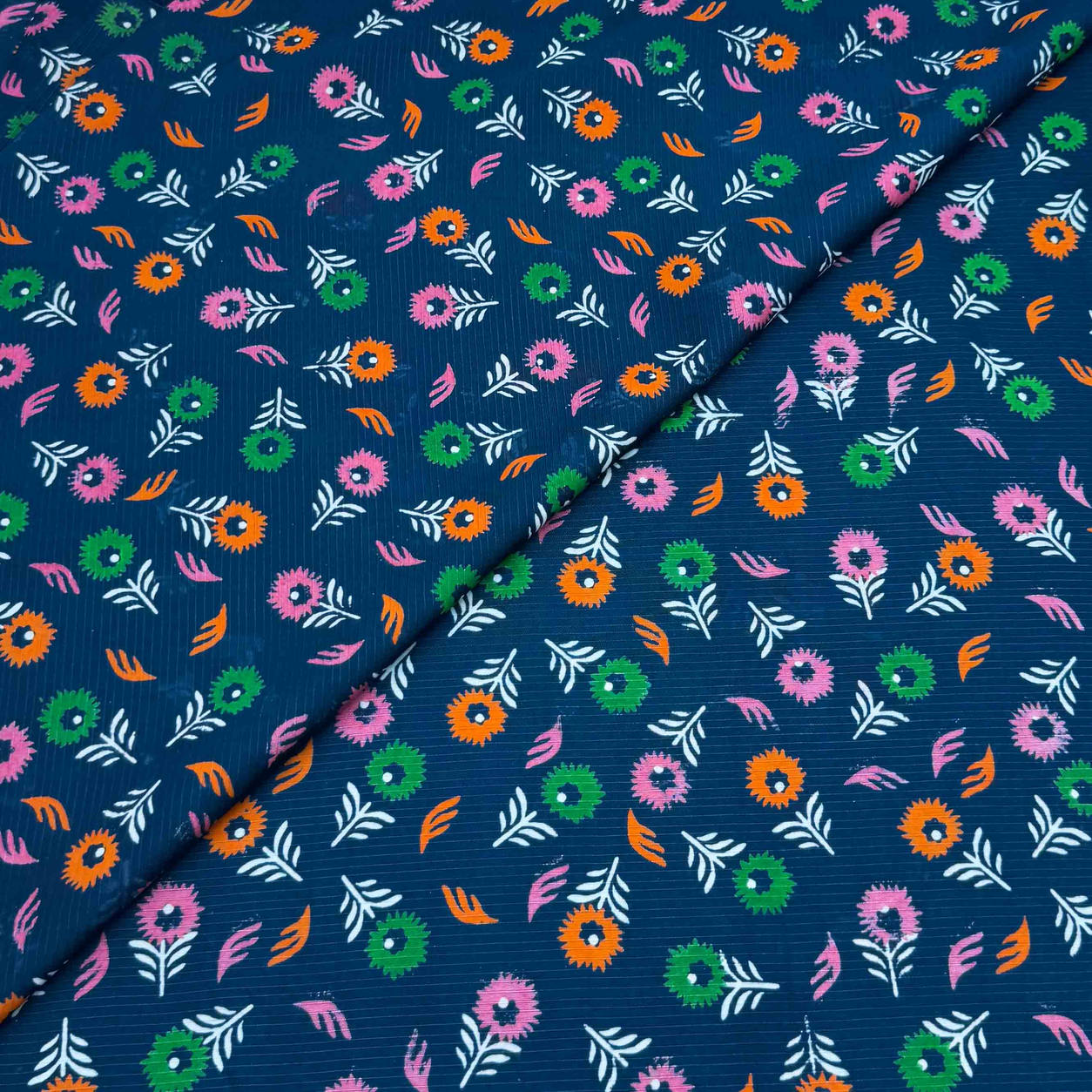 viscose-discharge-d30-poppy-fern-navy Viscose Discharge Print D26D30 - Navy Poppy Fern - Image 1